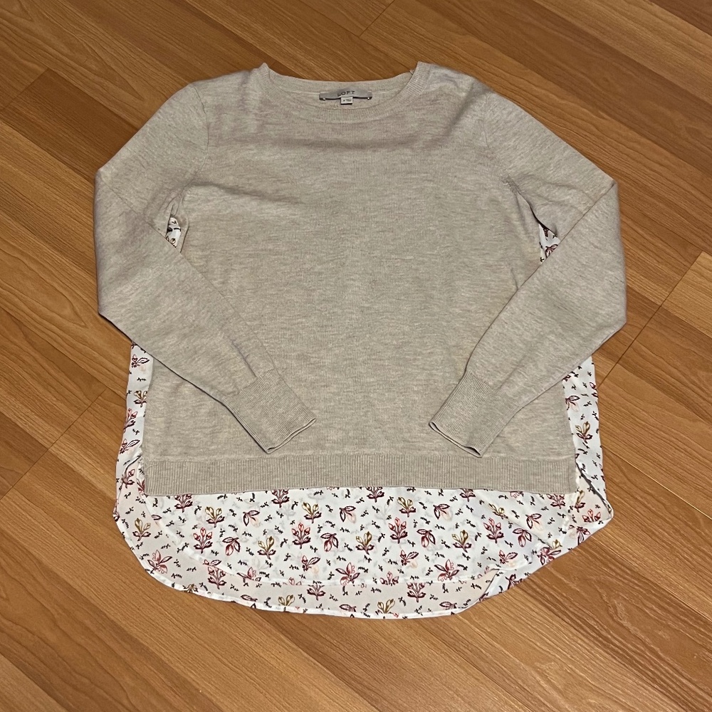 LOFT Women's Tan Mixed-Media Sweater, Size M